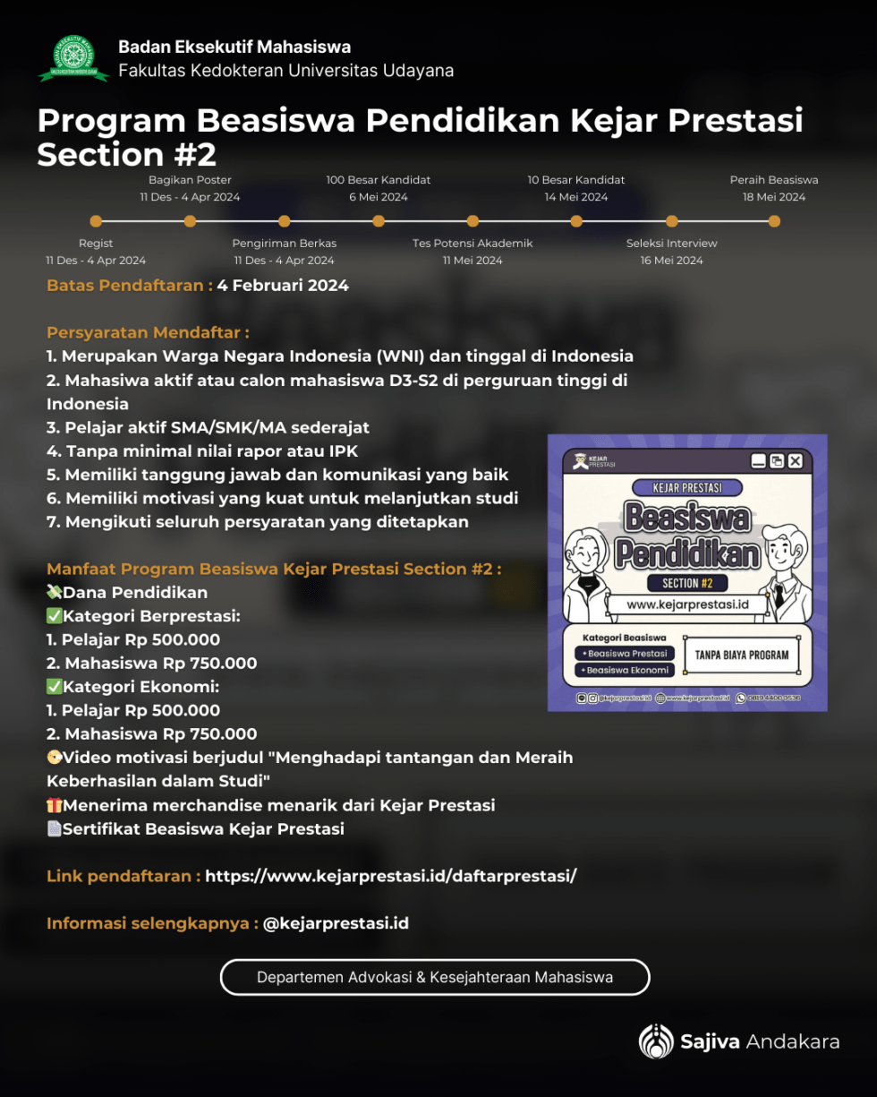 INFO BEASISWA Pendidikan Kejar Prestasi Section 2 BEM FK UNUD